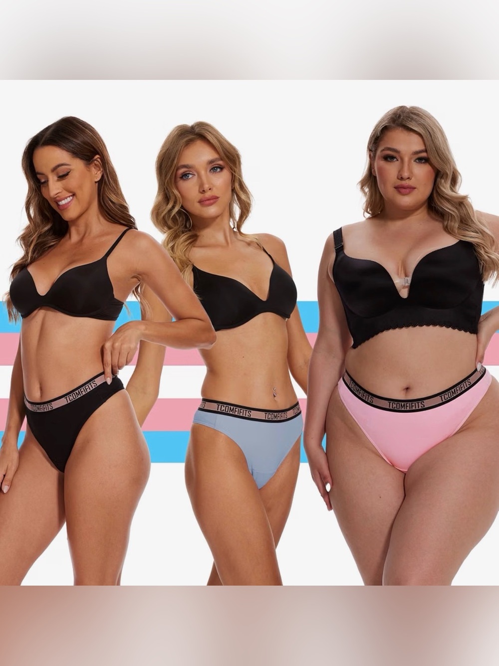 Tcomfifits Transgender Tucking Thongs (Pack of 3) Pink/Blue & Purple Medium NWT